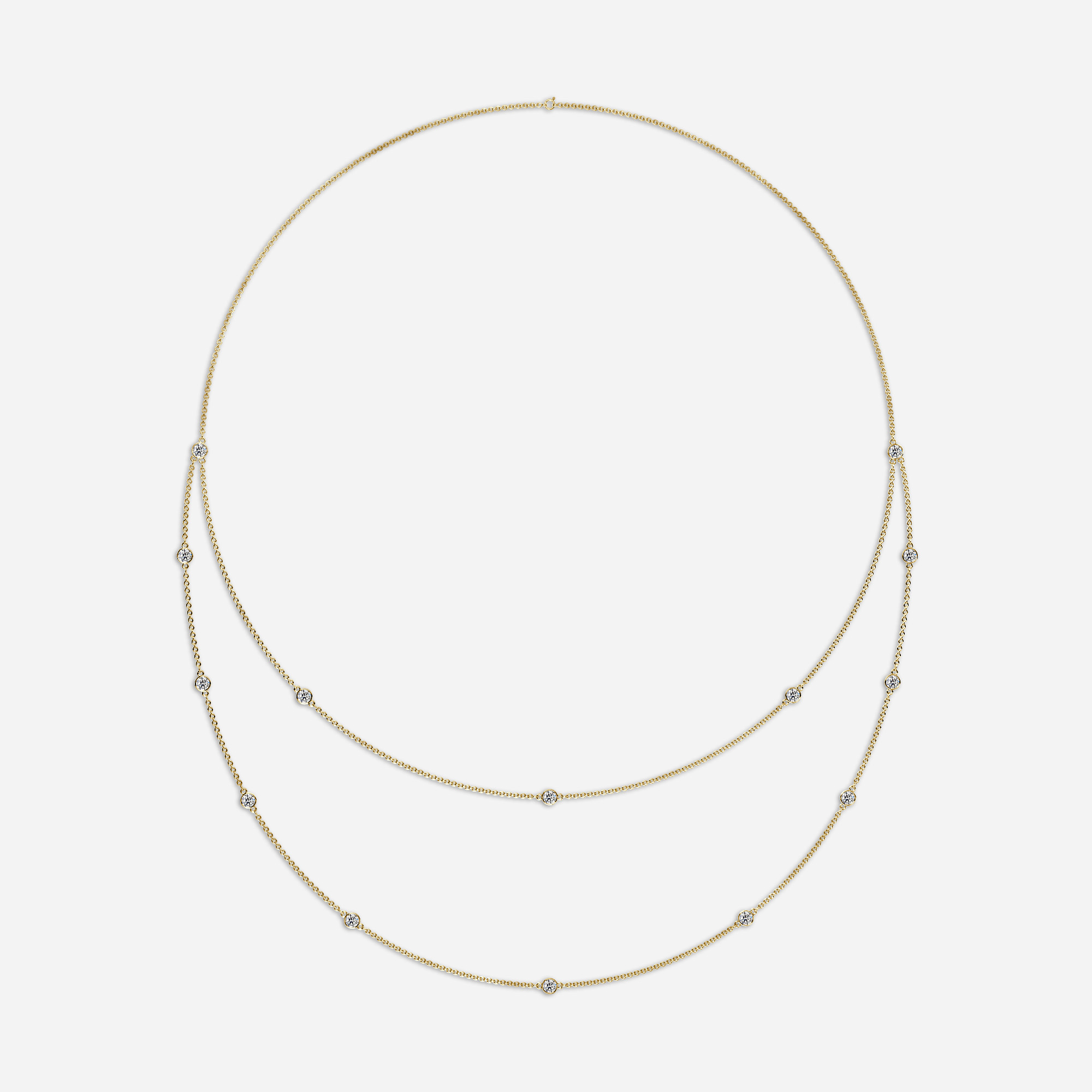 24 Inch Lab Grown Double Layered Diamond Necklace In Yellow Gold- 2.87ct